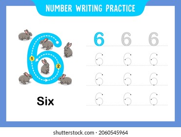 number writing practice sheets six for kindergarten or preschool