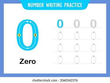 number writing practice sheets zero for kindergarten preschool