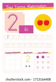 Number writing practice Turkish - number 2