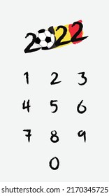 A number of the year 2022 with football(soccer) sport and German flag. The year custom number 0-9. 