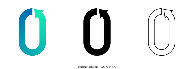 Number Zero (0) Folded Ribbon End Arrowhead Design Gradient, Black, Line Art Logo Icon Isolated on White Background