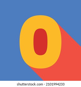 Number zero 0 in google colors, primary colors, minimalist design, 3d, pop. Blue background