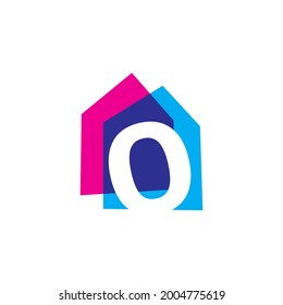 number zero 0 house home overlapping color logo vector icon illustration