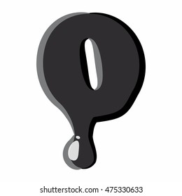 Number zero 0 isolated on white background. Black liquid oil zero 0 number vector illustration