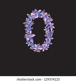 Number zero 0 made with flowers. Vector illustration. Eps 10. Black background. Date.