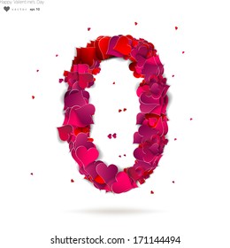 Number zero, 0 made from red hearts. Love alphabet