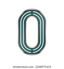 Number Zero (0) Neon Glow Light Stainless Metallic Frame Number Symbol Futuristic Design Icon Logo Isolated on White Background Vector Illustration