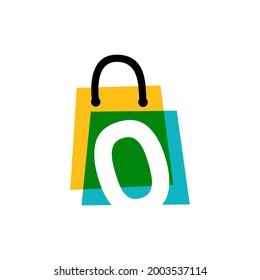 número cero 0 tienda tienda bolsa de compras bolsa de superposición de color logotipo vectorial ilustración
