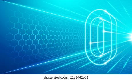 Number Zero (0) Symbol Futuristic Hologram Neon Glow Perspective View Fast Speed Hologram Design Backdrop Background Illustration