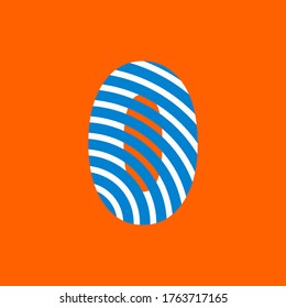 number zero (0) white and blue curved lines texture on orange background for party, editable vector