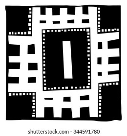 Number zero as abstract woodcut style pattern. Vector design element illustration