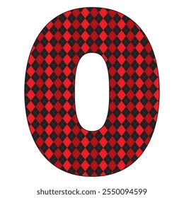 Number Zero With Argyle Pattern Vector Illustration. Number 0 Isolated On A White Background
