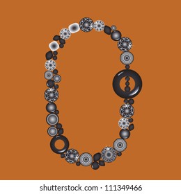 Number zero from beads on brown background