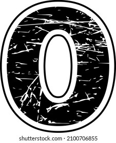 Number zero black colored with white stripes on a white background  Round shaped with white stripe edges