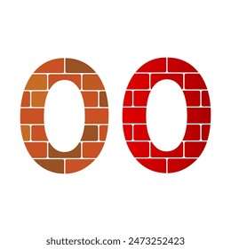 Number zero with brick logo template illustration. suitable for web, building construction company, etc