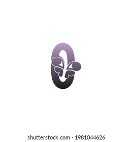 Número cero con plantilla vectorial de diseño de logotipo de icono de mariposa