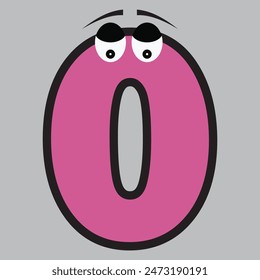 Number Zero Cartoon Character. Cute funny number zero character with white background. vector illustration