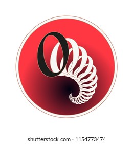 number zero circular label with fractal spiral tail pattern in red and white