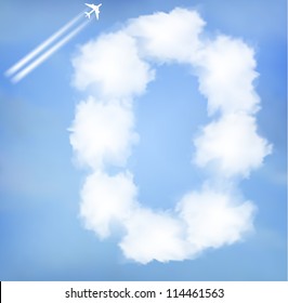 Number zero with clouds written numeral. Vector Illustration