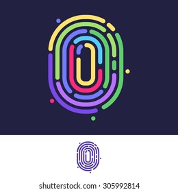 Number zero colorful line fingerprint icon. Vector design template elements for your application or corporate identity.