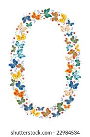 Number zero composed by butterflies and lady-bugs. No gradient fills. Easy to customize. See the whole series.