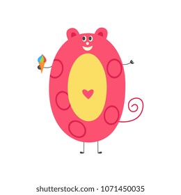 Number zero cute cartoon character isolated on white background. Funny vector illustration of mathematics element for kids education or birthday invitation. Collection comic number 0.