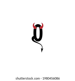 Number zero with devil's horns and tail icon logo design vector template