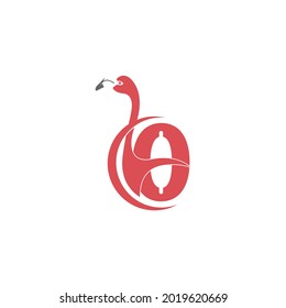 Number zero with flamingo bird icon logo vector template