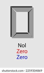 Number zero formed from four trapezoids.
The name of object number is written in three languages, namely Indonesian, English, and Japanese.