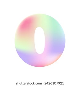 Number zero. Holographic balloon in the shape of the number zero. Design element for greeting cards, invitation cards, birthday cards, holiday banners and holiday flyers. 