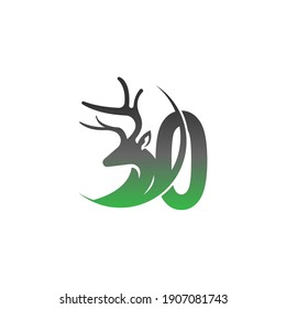 Number Zero icon logo with deer illustration design vector