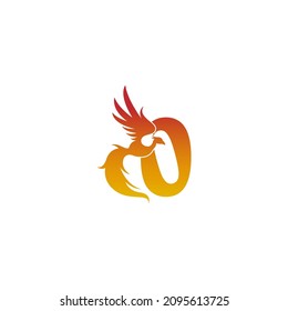 Number zero icon with phoenix logo design template illustration