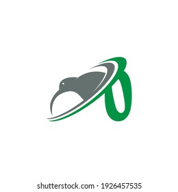 Number Zero with kiwi bird logo icon design vector illustration
