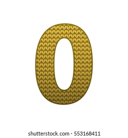 Number zero in knitting style. A knitted number. 