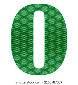 Number Zero With Leaves Pattern Vector Illustration. Green Number 0 With Ecological Texture Isolated On A White Background
