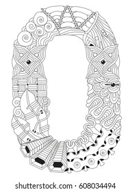 Number zero or letter Zentangle. Vector decorative number