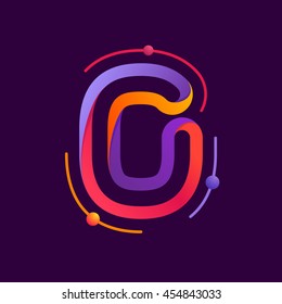 Number zero logo with atoms orbits. Bright color vector design for science, biology, physics, chemistry company. 