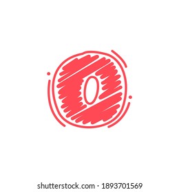 Number zero logo in childish wax crayons scribbles style. Bright colorful font for cute kids identity, funny craft package, vibrant poster, etc.