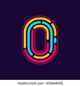 Number zero logo formed by neon line or fingerprint. Vector design for banner, presentation, web page, card, labels or posters.