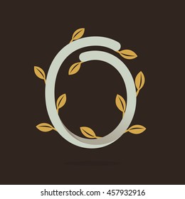 Number zero logo with gold leaves. Retro vector design for banner, presentation, web page, app icon, card, labels or posters.