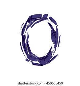 Number zero logo hand drawn with dry brush. Rough strokes style.  Vector grunge style design elements for T-shirt, label, badge, card or poster.