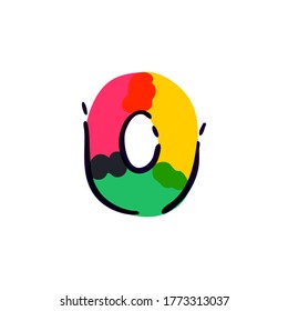 Number zero logo handwritten with a multicolor felt-tip pen. Perfect vector icon for kids design, interior print, cute labels, etc.
