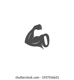 Number zero logo icon with muscle arm design vector illustration