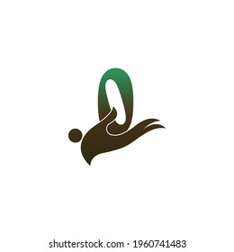 Number zero logo icon with people hand design symbol template vector
