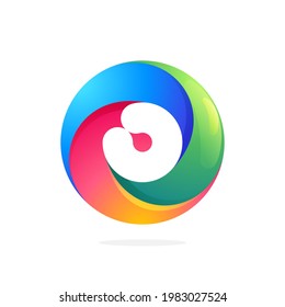 Number zero logo inside swirling loop circle. Negative space style icon. Colorful gradient emblem for your social network app, fun avatar or loading screen.