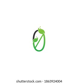 Number zero logo leaf digital icon design concept vector