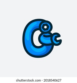 Logotipo número cero hecho con una llave. Tipo de vectores para servicios de reparación, identidad de tienda de herramientas, afiches de artesanía, etc.