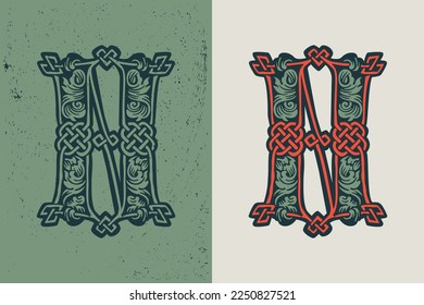 Number zero logo in medieval knots lines style. Dim colored drop cap. Engraved barbarian emblem. Vintage illuminated initials. Perfect for vintage premium identity, Celtic posters, luxury packaging.