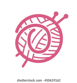 Number zero logo with skein of yarn and knitting needles. Vintage font style, vector design template elements for yarn shop, card, labels or posters.