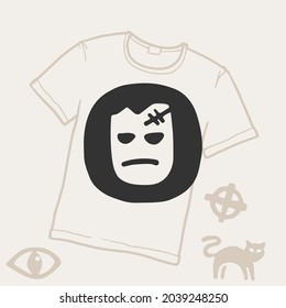 Number zero logo with a zombie. Vector template for your Halloween t-shirt design.